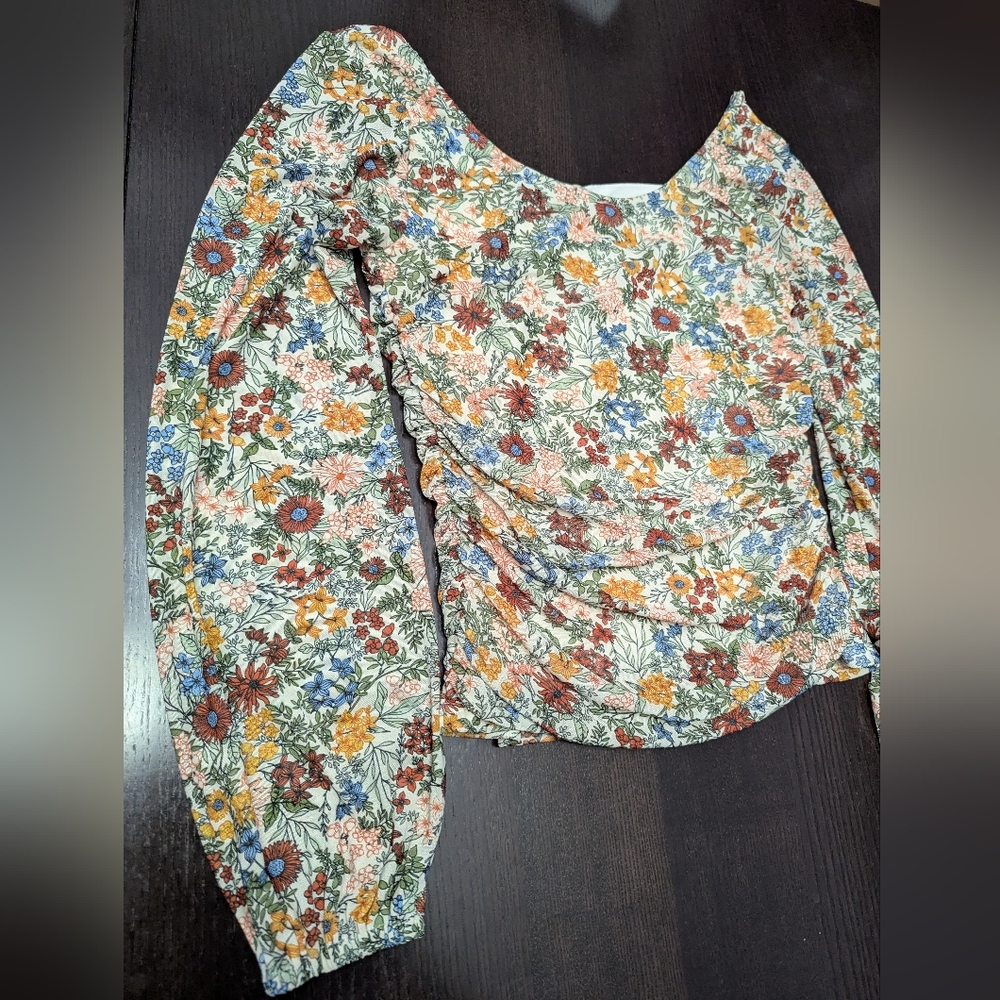 Gimmicks Sz M Square Neck Floral Ruched Top Fairy Festival Whimsical - Picture 12 of 12